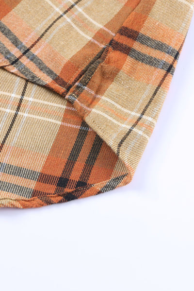 Orange Plaid Pocket Buttoned Long Sleeve Shirt