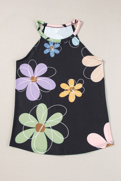 Black Sweet Floral Tank Top