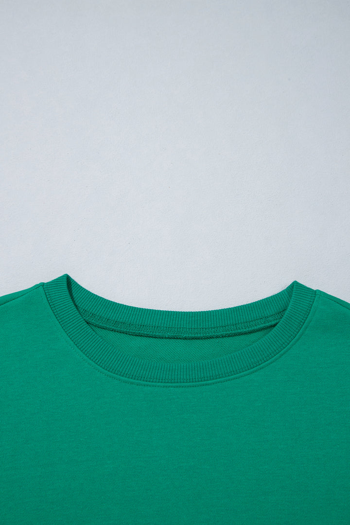 Green Polka Dot Patchwork Sleeve Crew Neck Loose Pullover Sweatshirt