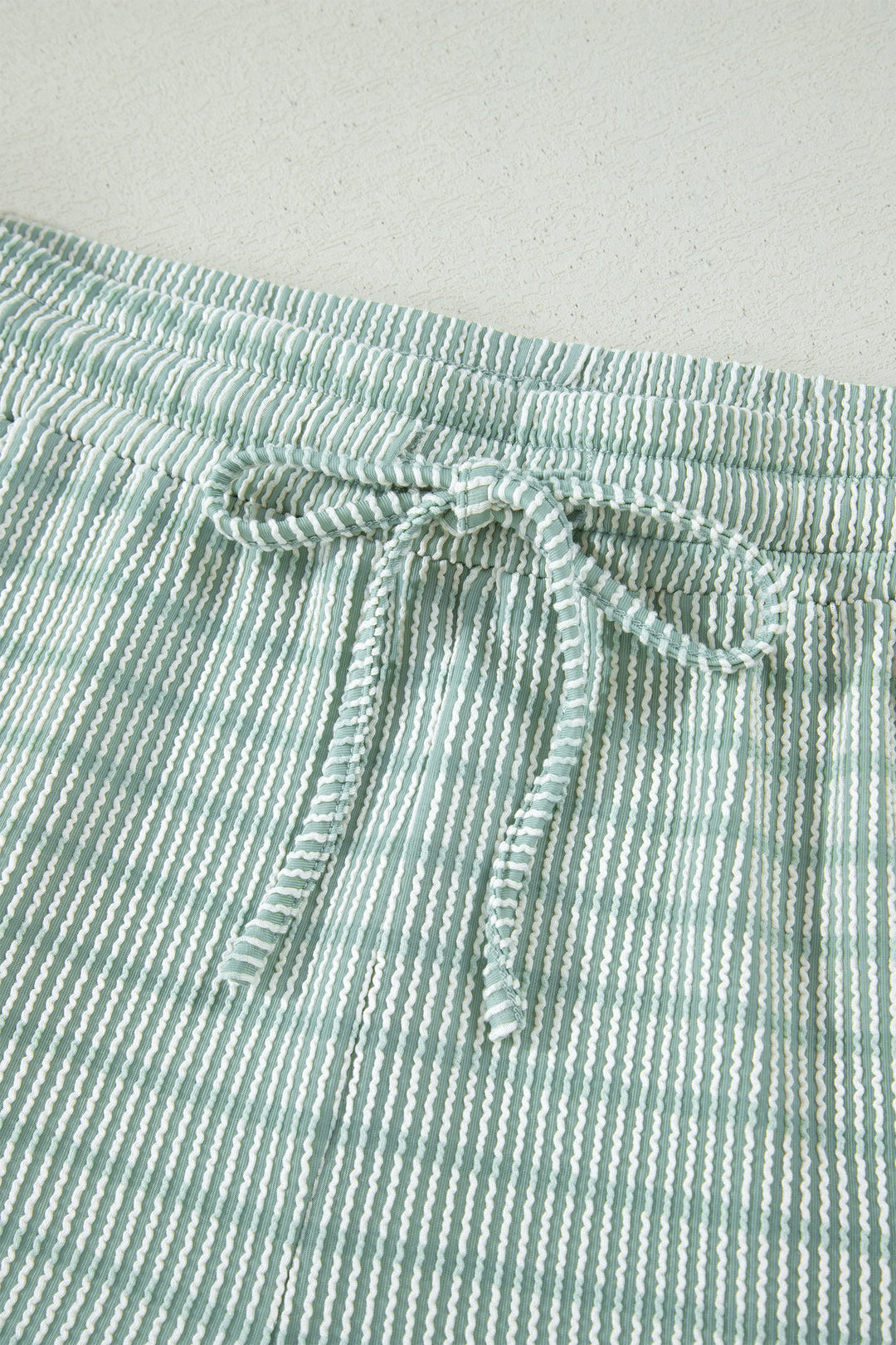 Rose Stripe Raised Rib Loose Tee Drawstring Elastic Waist 2pcs Short Set