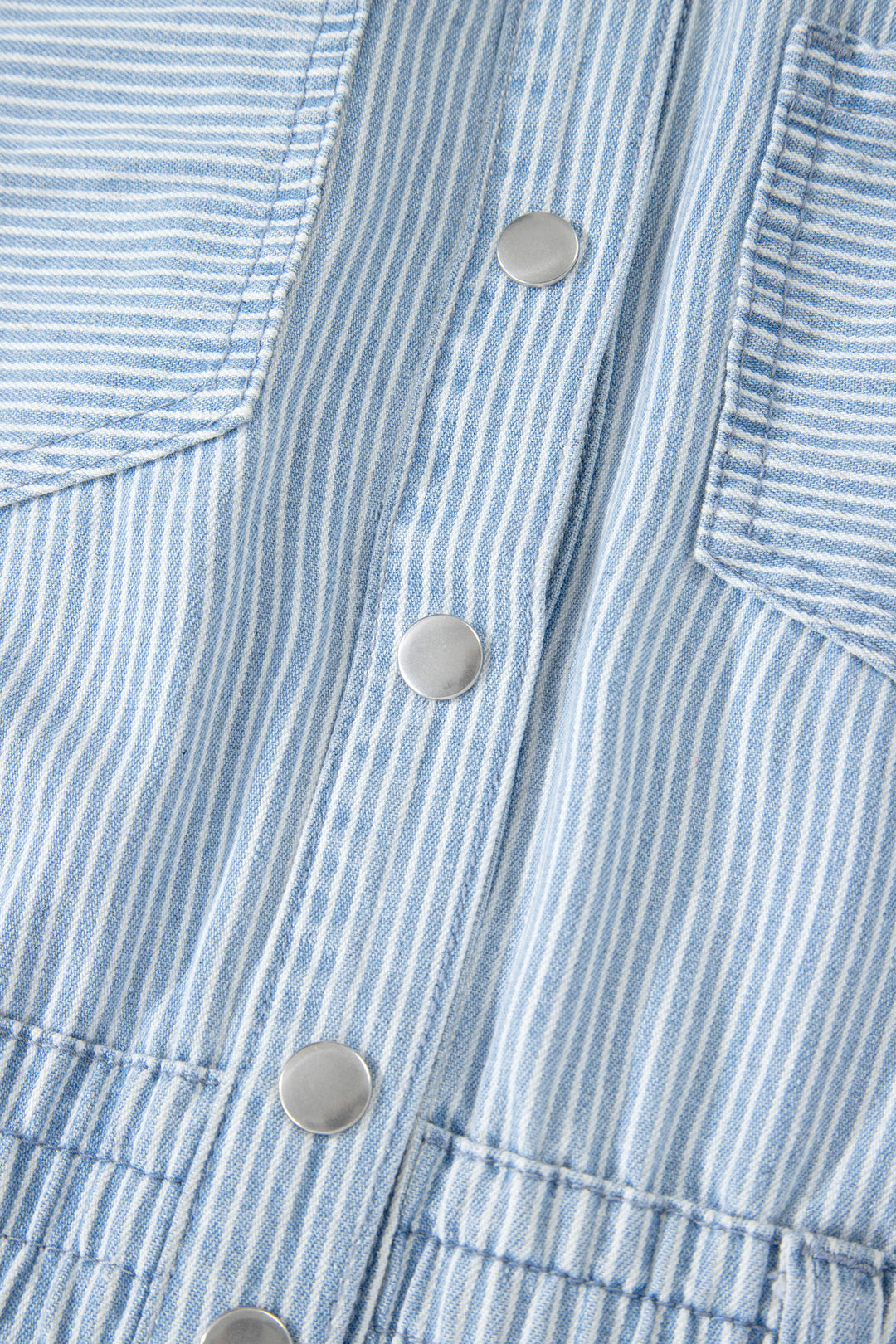 Sky Blue Stripe Collared Button Front Sleeveless Denim Mini Dress