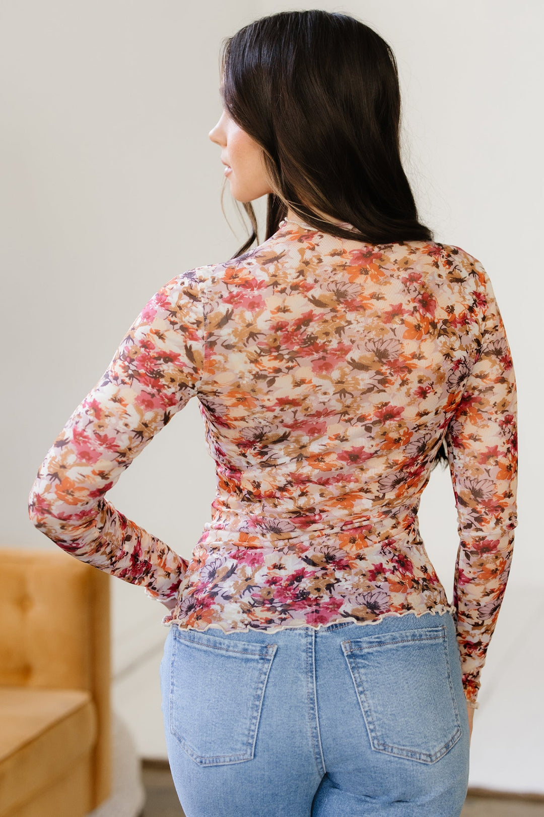 Virginia Floral Print Mesh Long Sleeve Top