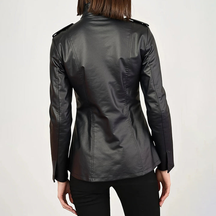 Vintage Style PU Jacket — Mid-Length Open Cardigan Leather Coat with Pockets