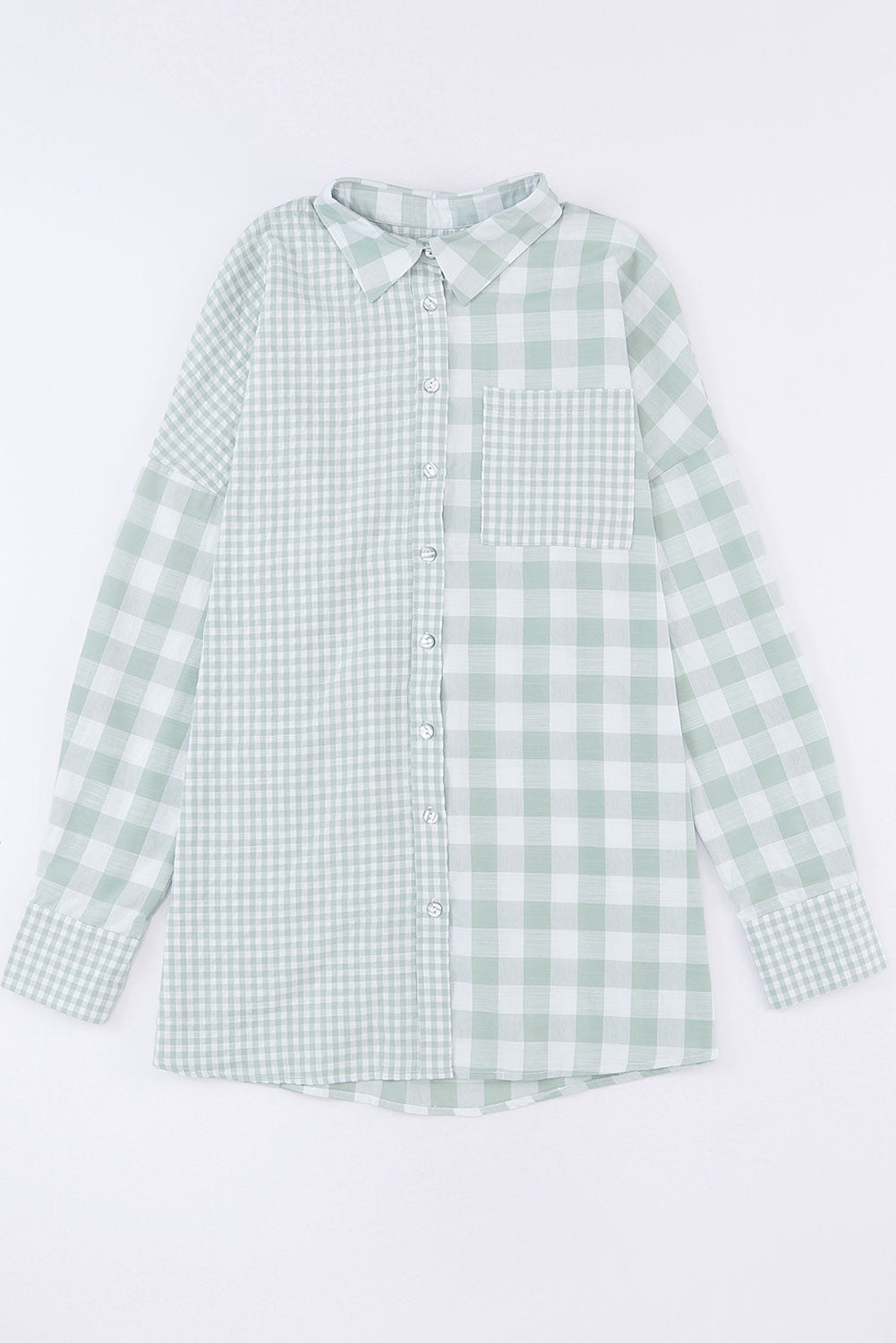 Green Mix Checked Patchwork Long Sleeve Shirt