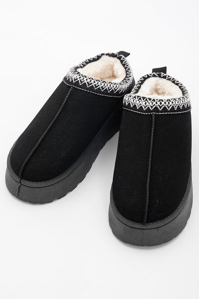 Black Contrast Print Suede Plush Lined Snow Boots