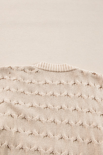 Jet Stream Cable Knit Eyelet Side Pockets Baggy Cardigan