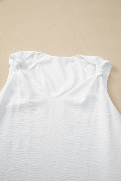 White V Neck Knotted Shoulder Vest