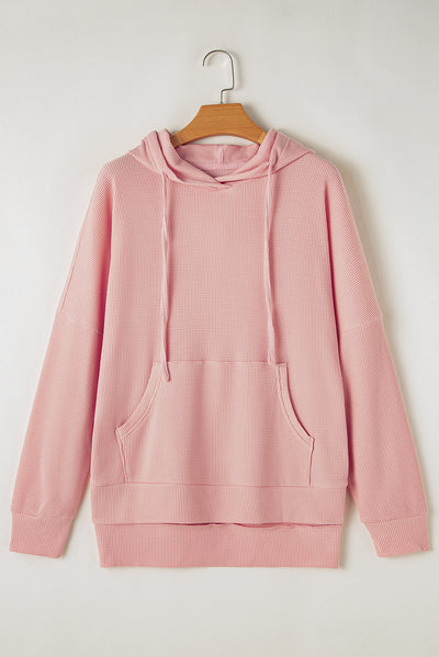 Light Pink Waffle Knit Fleece Lined High Low Oversized Hoodie