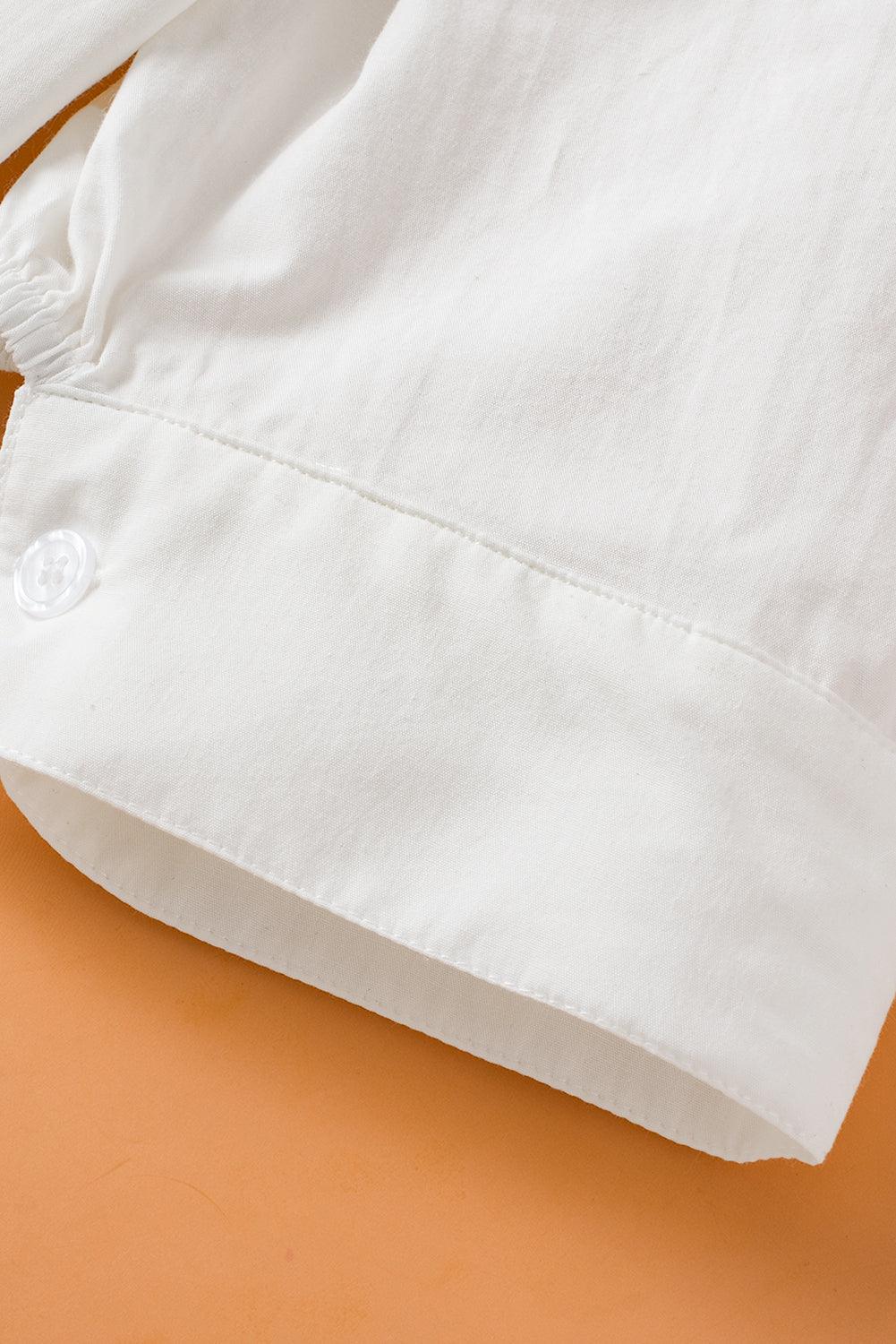 White Solid Puff Short Sleeve Shirt