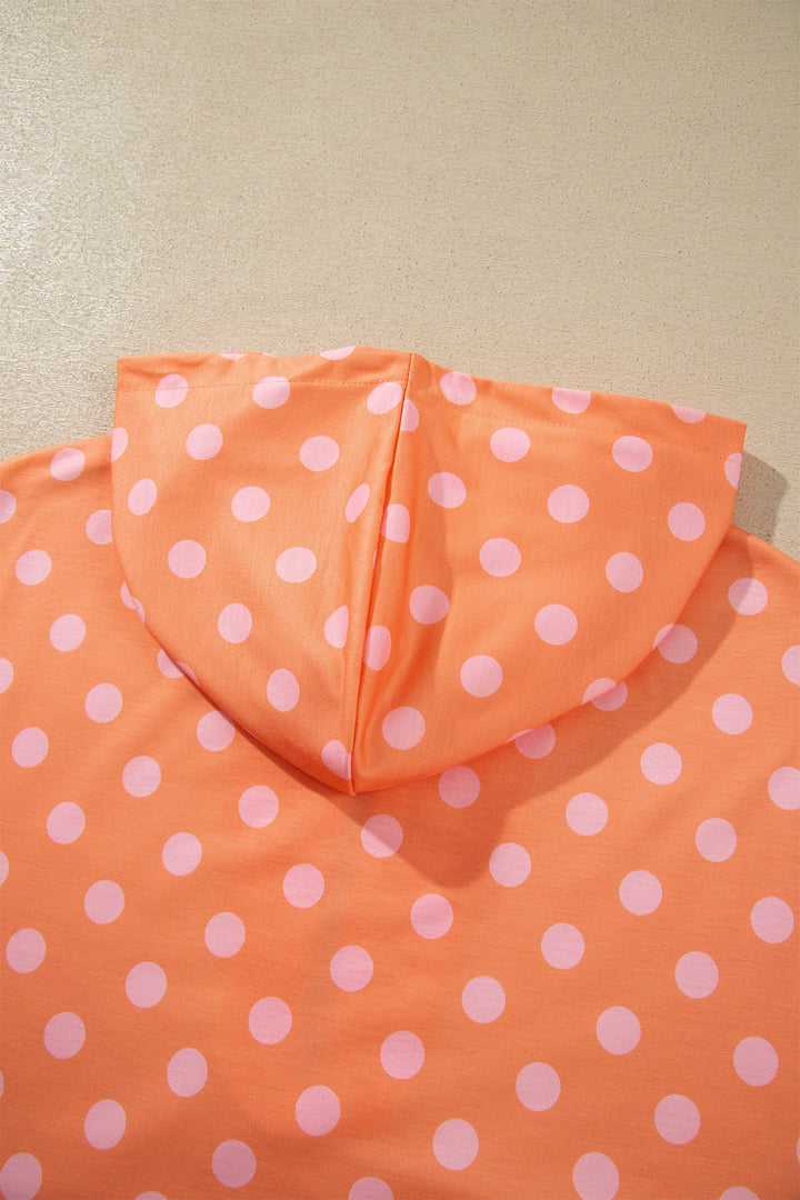 Khaki Polka Dot Hooded Long Sleeve Top Casual Mini Skort Set