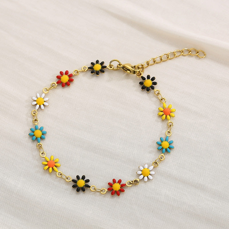 Flower & Cross Stainless Steel Bracelet