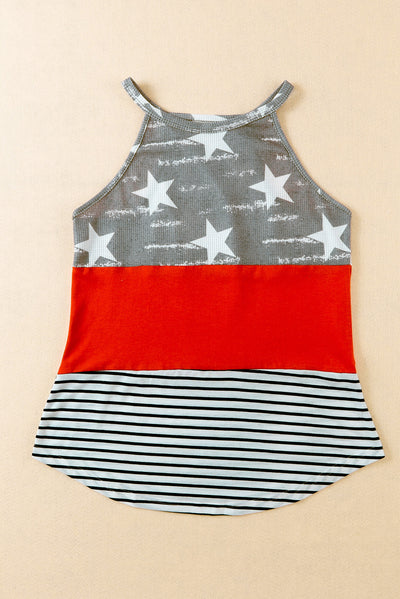 Multicolor American Flag Color Block Sleeveless Top