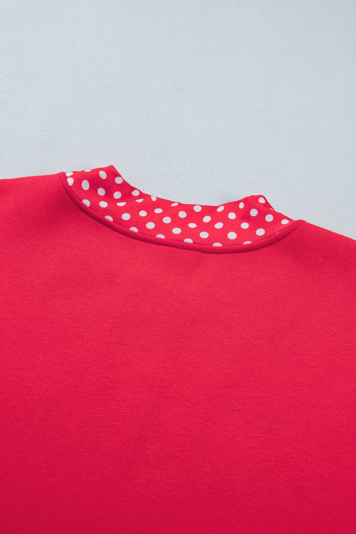 Red Colorblock Polka Dot Contrast Trim Oversized Sweatshirt
