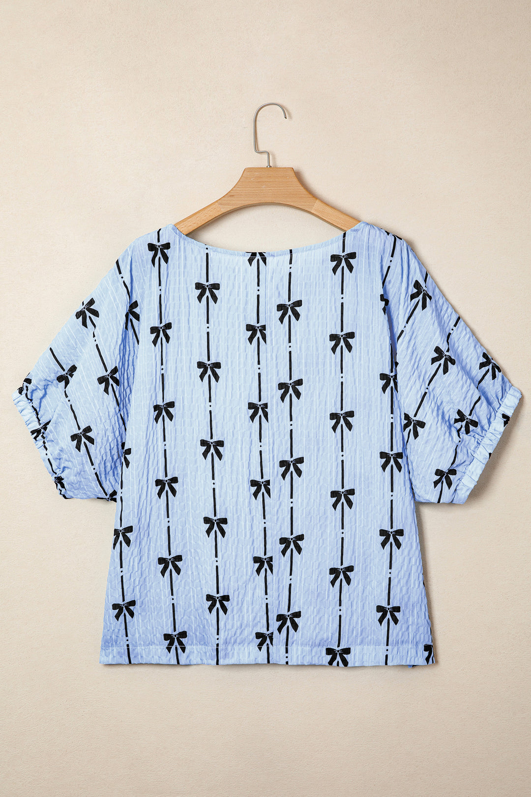 Beau Blue Bow Print Puff Short Sleeve Top