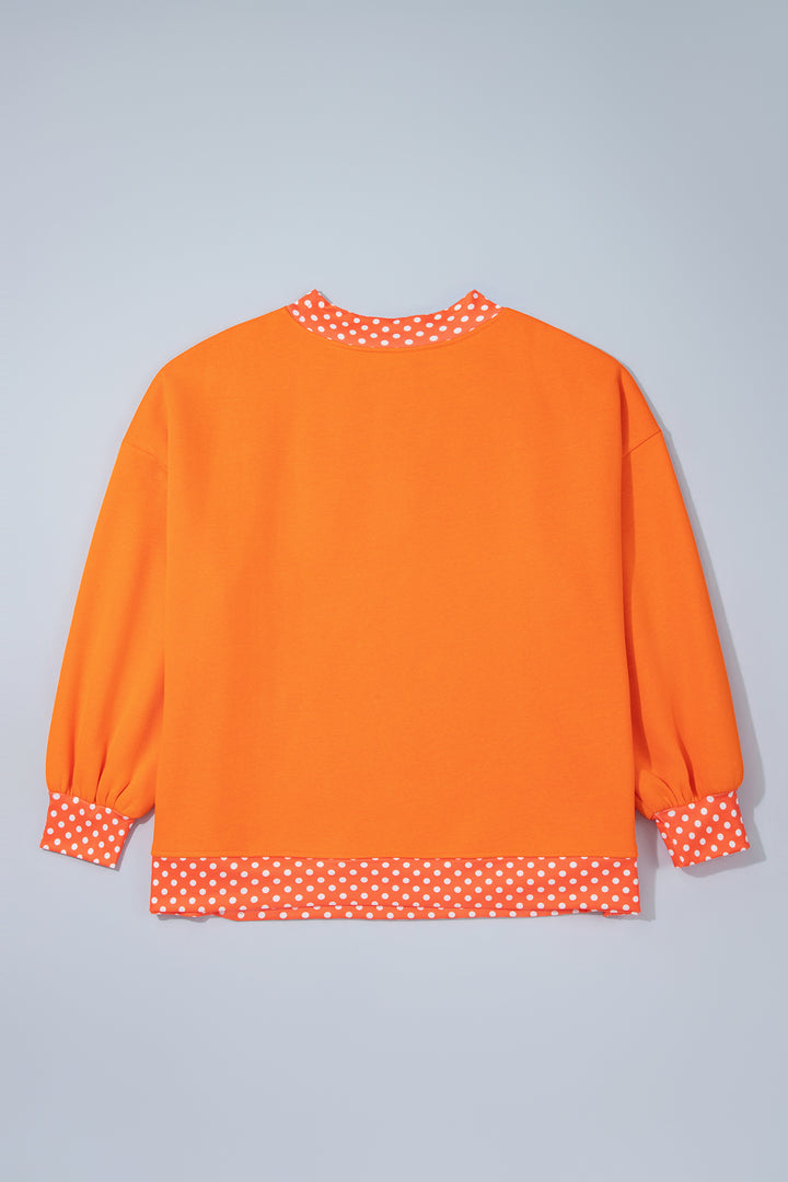 Tomato Red Casual Polka Dot Patchwork Letter Graphic Plus Size Sweatshirt