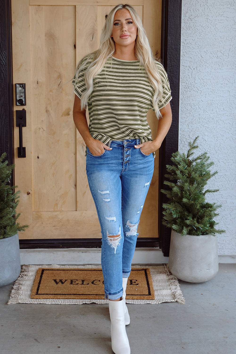 Abby Stripe Textured Side Slits Top