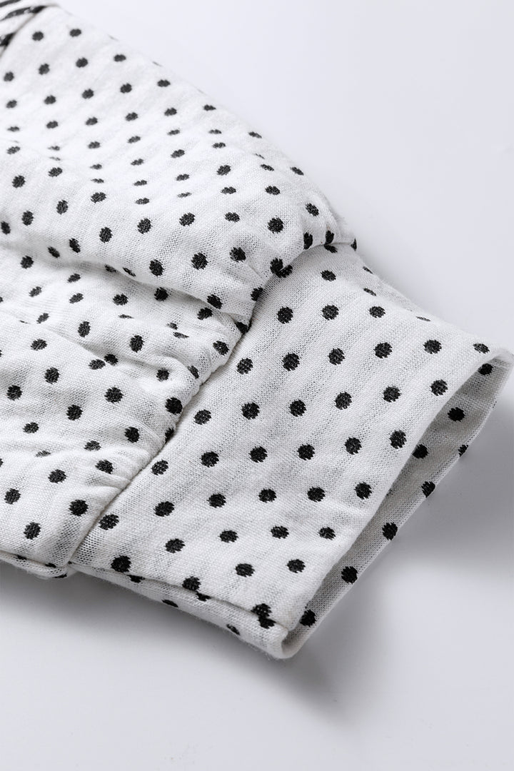 Beige Plus Size Dot Print Striped Patchwork Long Sleeve Henley Top