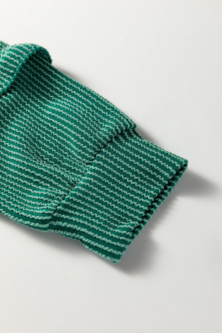 Evergreen Twisted Ribbed Tiered Ruffles Long Sleeve Pullover Top