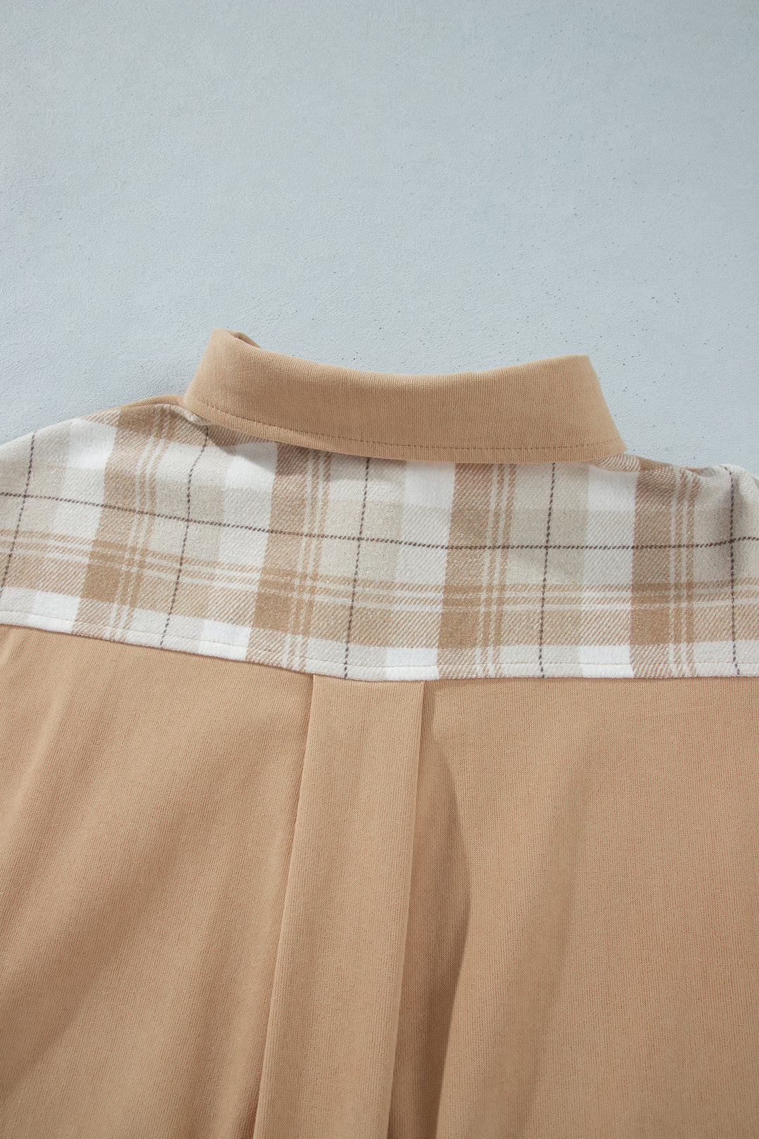 Light French Beige Plaid Colorblock Shirt Collar Shift Shacket