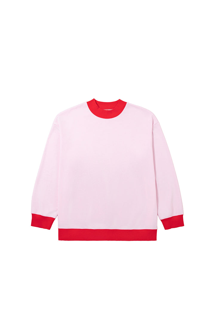 Pink Color Block Contrast Trim Plus Size Sweatshirt