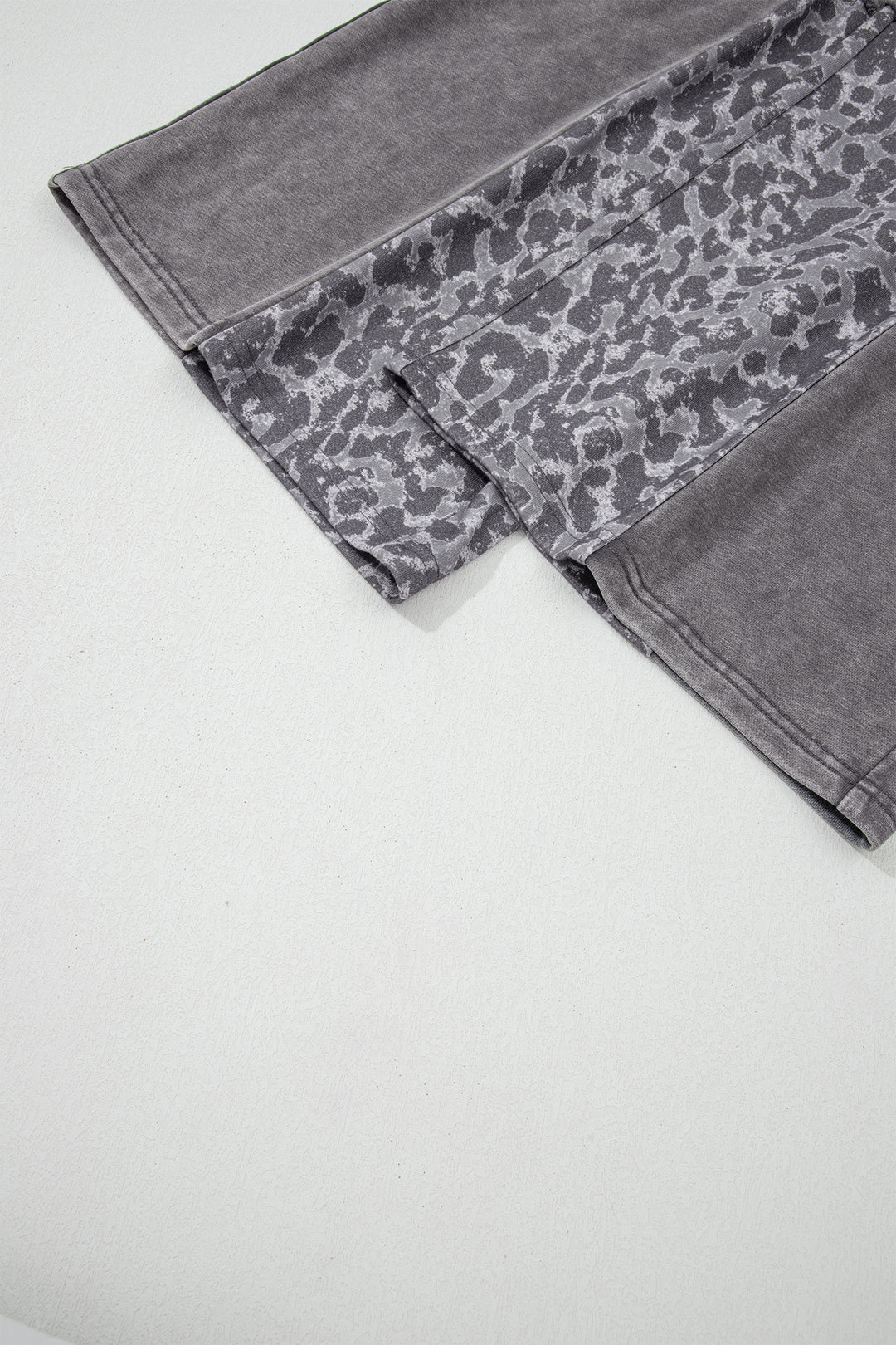 Dark Grey Mineral Wash Leopard Patchwork Loose Pants