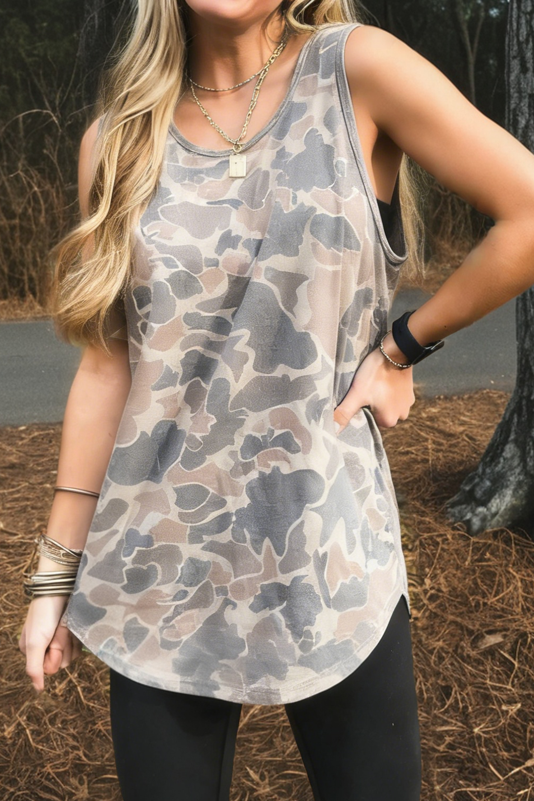 Multicolour Retro Camouflage Print Oversize Tank Top