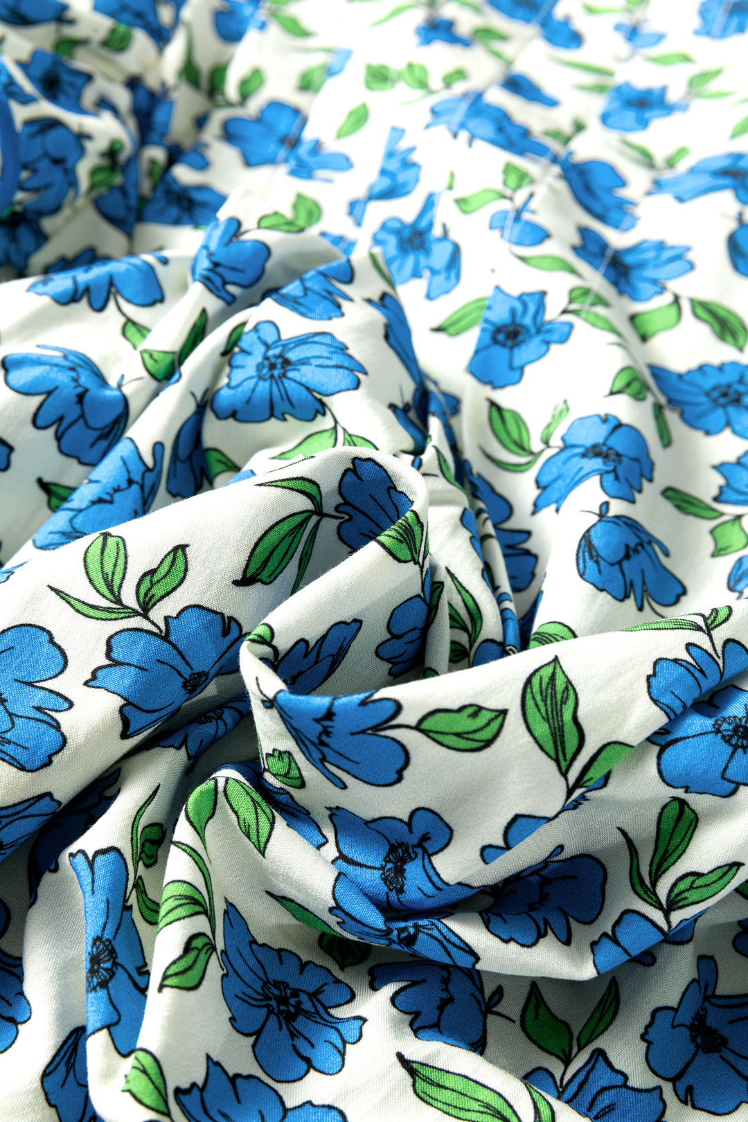 Sky Blue Tiered Flutter Sleeve Pleated Flower Blouse