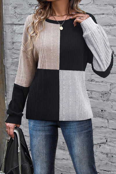 Black Colorblock Textured Knit Top