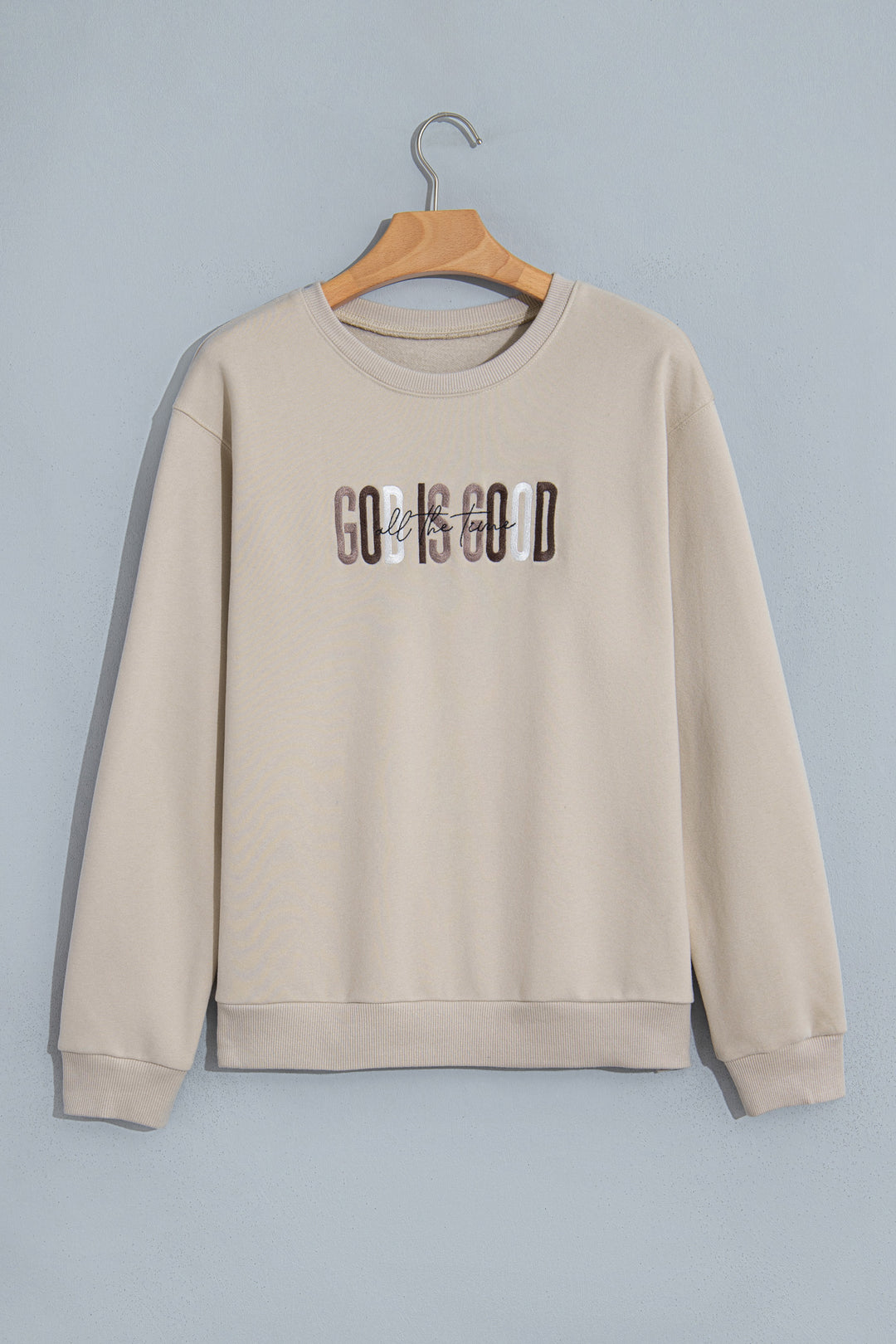 Jet Stream GOD IS GOOD Western Embroidered Letter Crewneck Pullover Sweatshirt