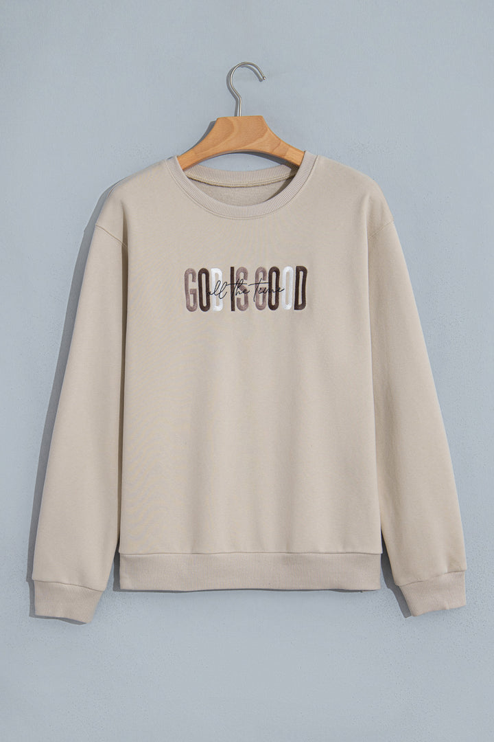Jet Stream GOD IS GOOD Western Embroidered Letter Crewneck Pullover Sweatshirt