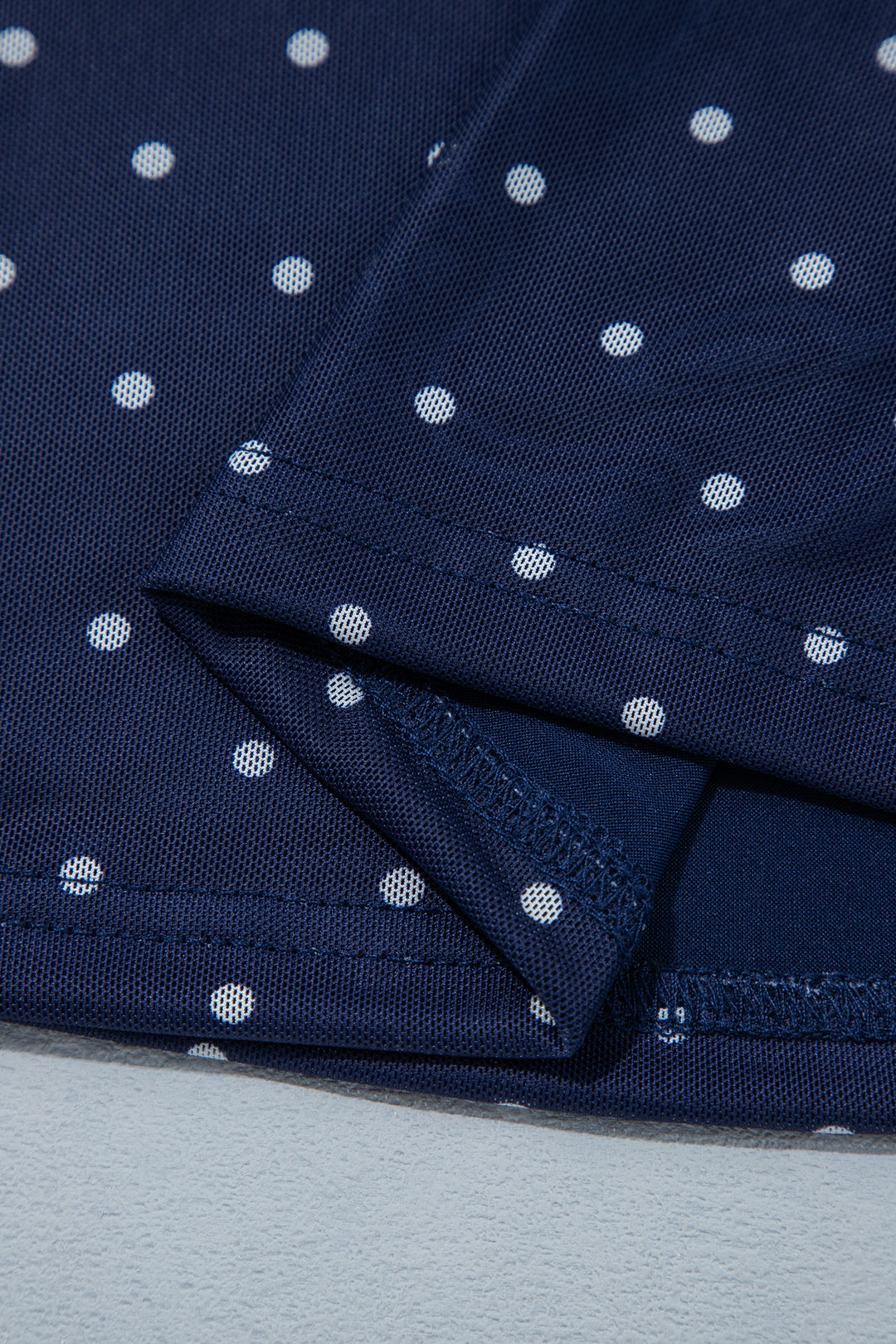 Blue Off Shoulder Polka Dot Mesh Long Sleeve Sheath Top