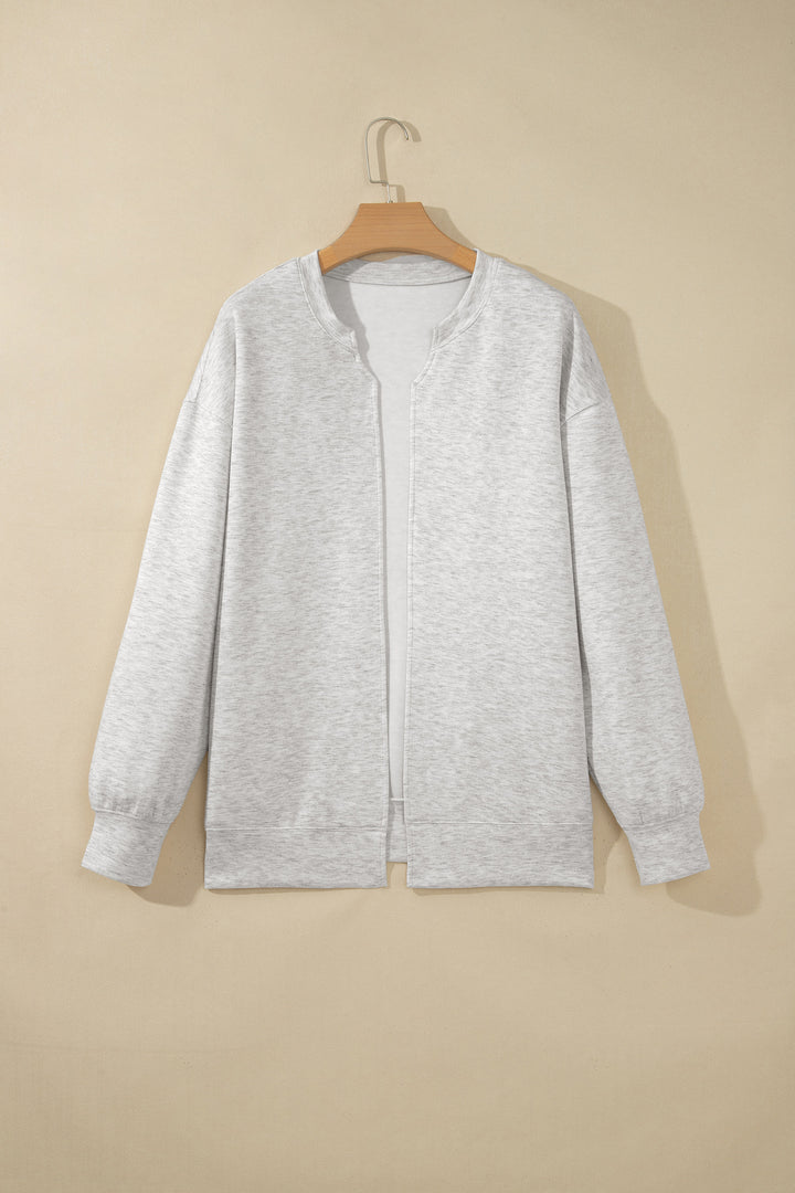 Light Grey Solid Color Zip Front Jacket Style Sweatshirt