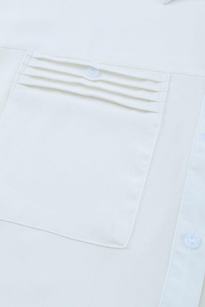 White Solid Pocket Long Sleeve Button-up Shirt