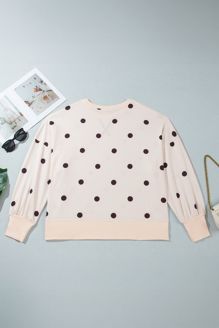 Yellow Round Neck Long Sleeve Polka Dot Plus Size Top