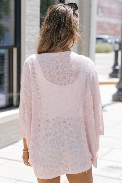 Pink Sheer Lightweight Knit Long Sleeve Cardigan