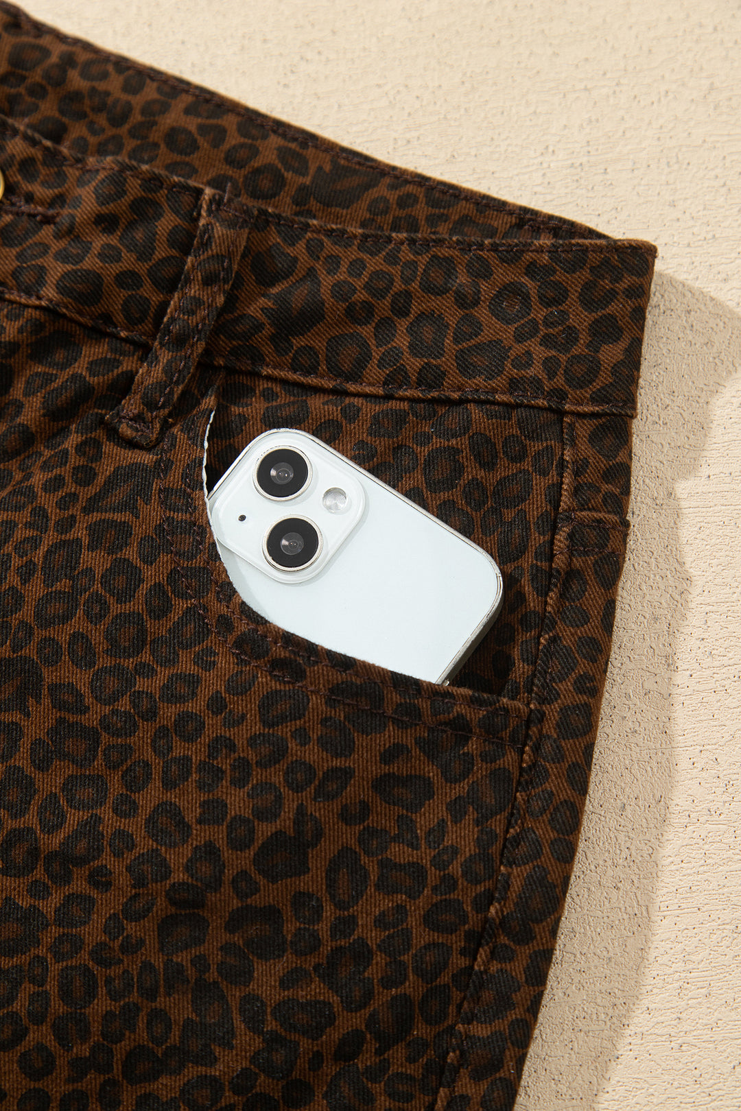 Brown Casual Leopard Print Full-Length Regular Fit Jeans