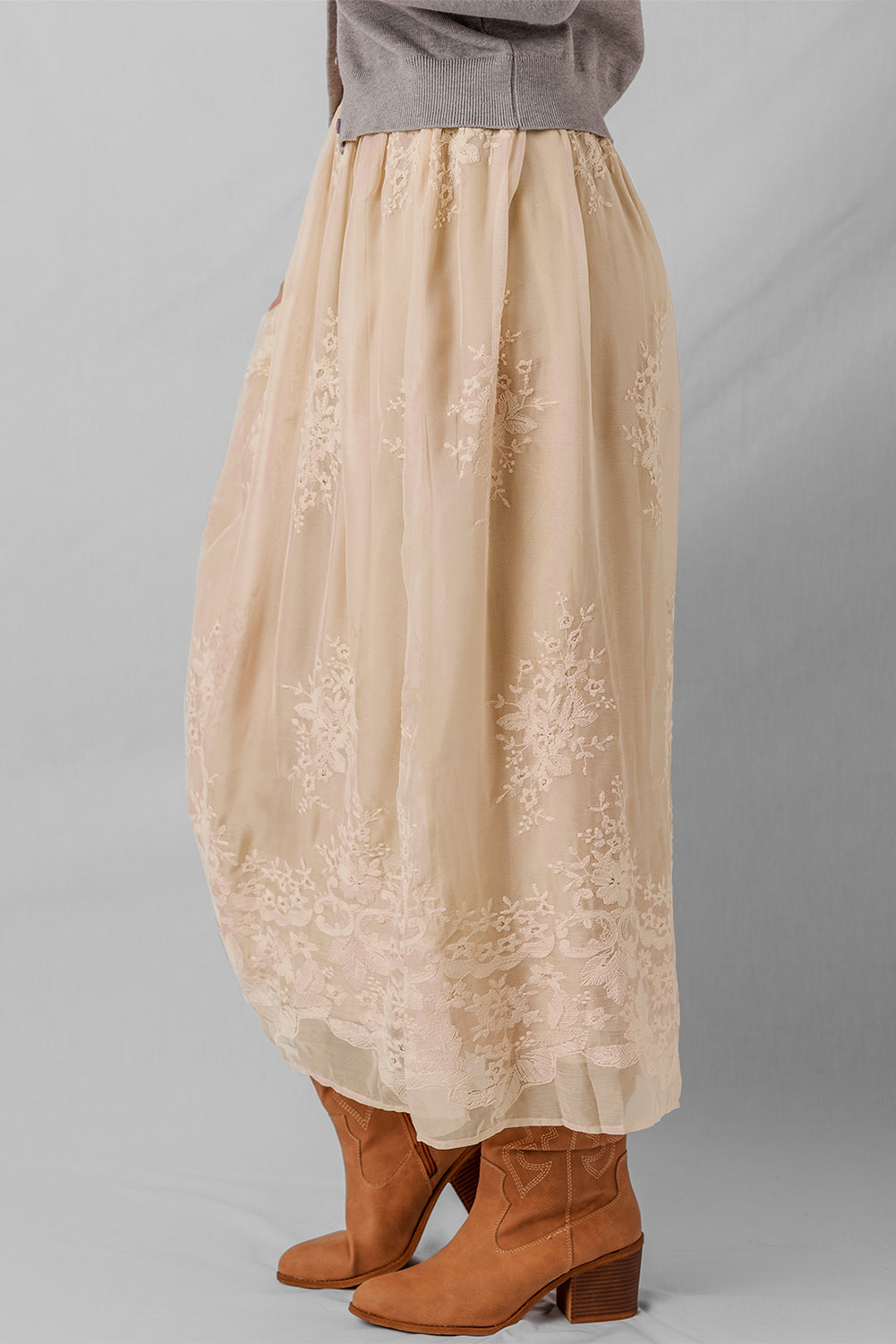 Vivienne Embroidered Mesh Overlay Long Skirt