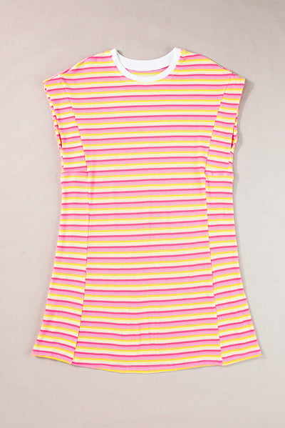 Yellow Stripe Crew Neck T Shirt Dress