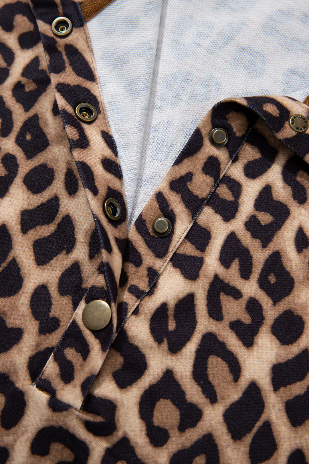 Khaki Buttoned Collar Short Sleeve Shift Leopard Dress with Pockets