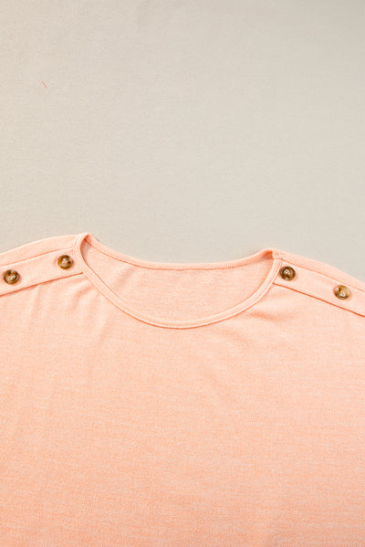 Apricot Pink Button Detail Batwing Sleeve Casual Tee