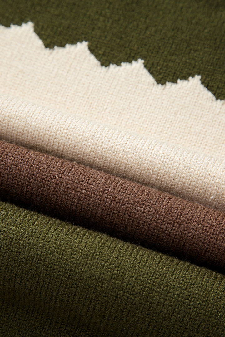 Brown Colorblock Crew Neck Drop Shoulder Sweater