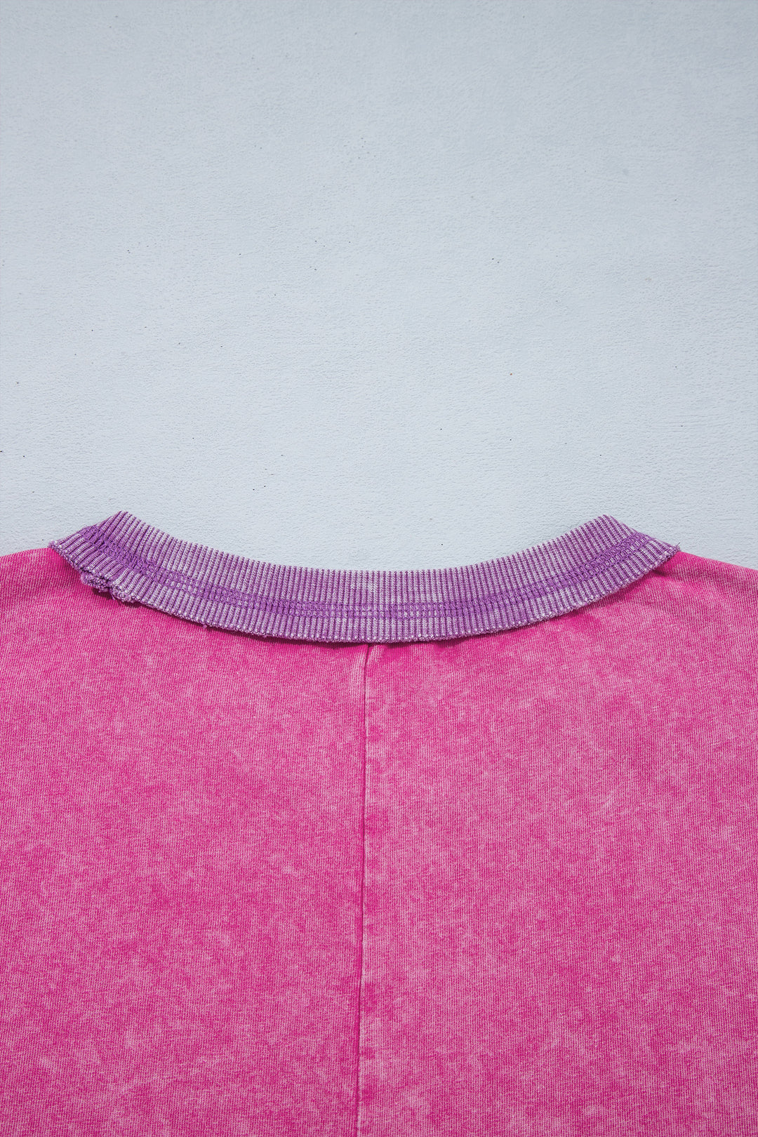 Strawberry Pink Mineral Wash Color Block Trim Bracelet Sleeve Pullover Top