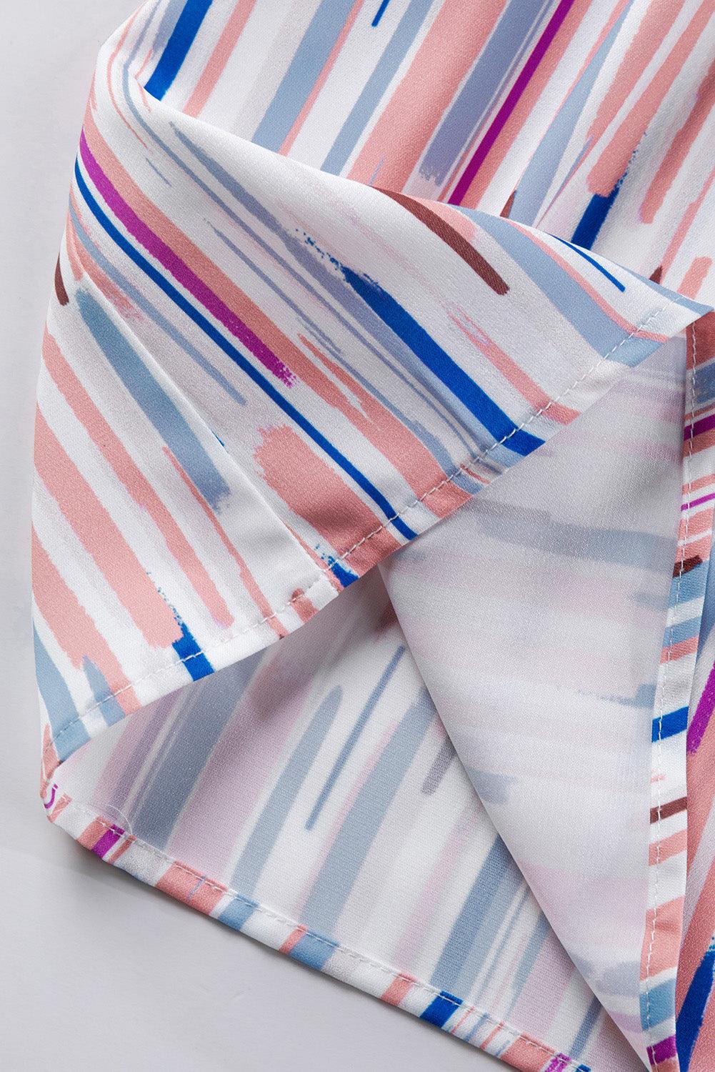 White Multicolor Striped Splash Half Sleeve Blouse