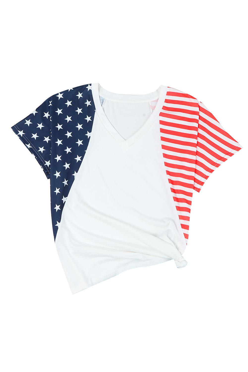 White The US Stars and Stripes V Neck Tee