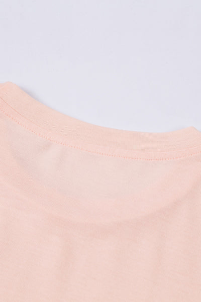 Pink Solid Color Crew Neck Tee