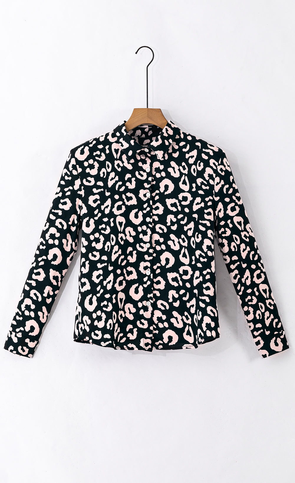 Black Leopard Print Button Up Long Sleeve Shirt