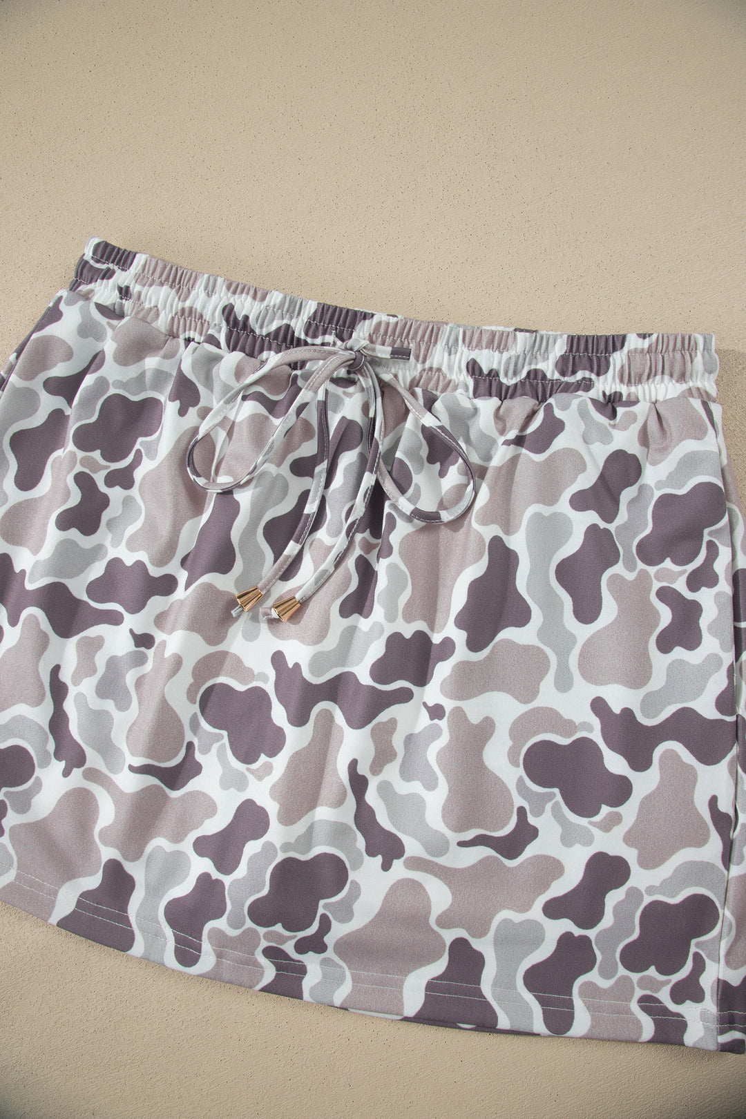 Sky Blue Abstract Camo Elastic Waist Drawstring Mini Skort