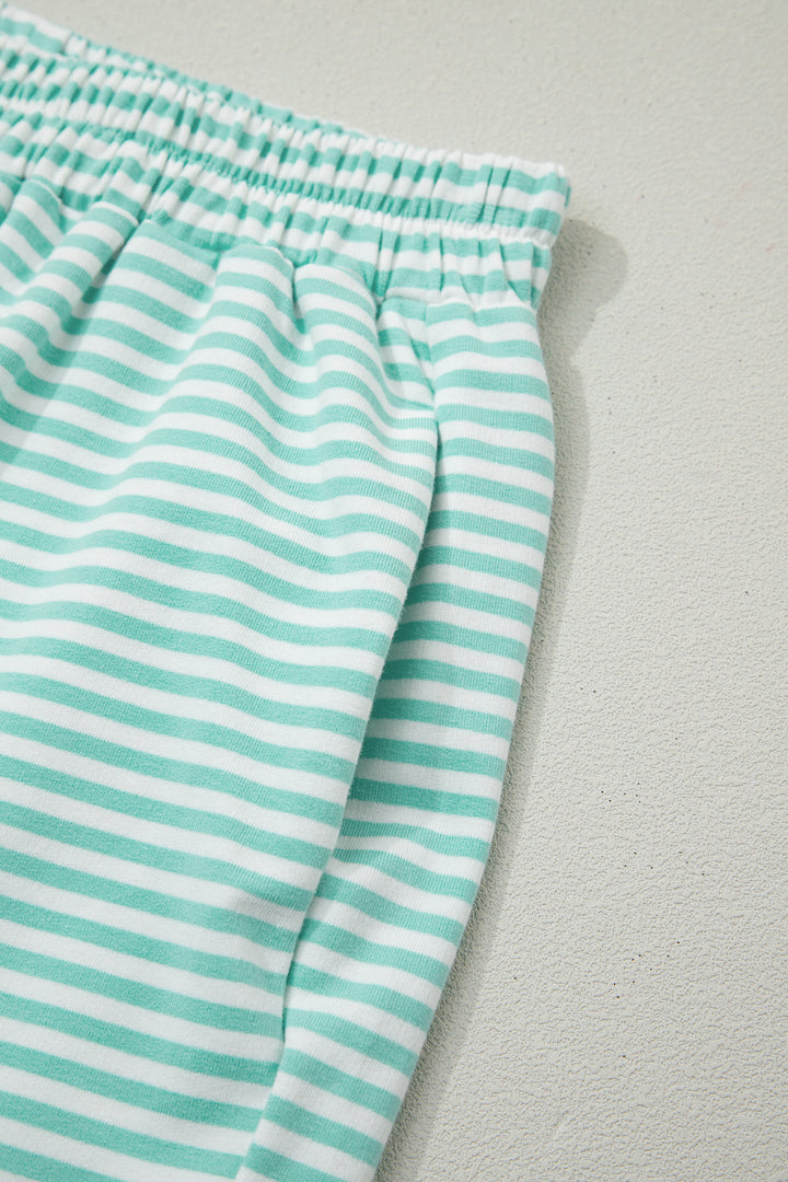 Sky Blue Stripe Oversize Mock Neck Sweatshirt and Shorts Set