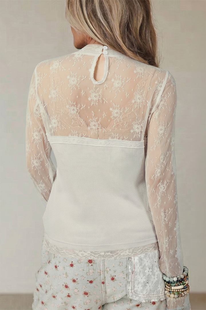 Jet Stream Lace Mesh Long Sleeve Top