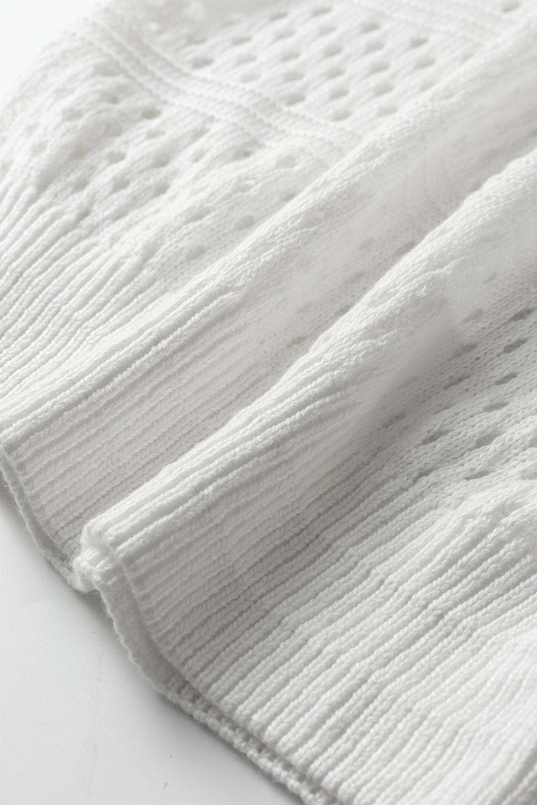 White Hollow Out Knit Round Neck Dolman Sweater